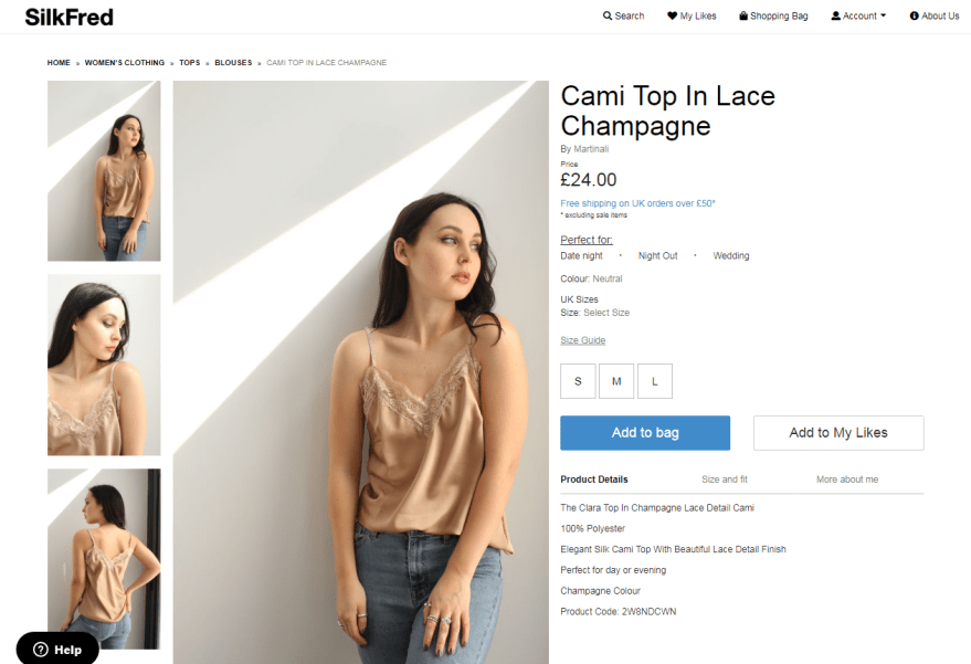 Cami Top In Lace Champagne Martinali SilkFred